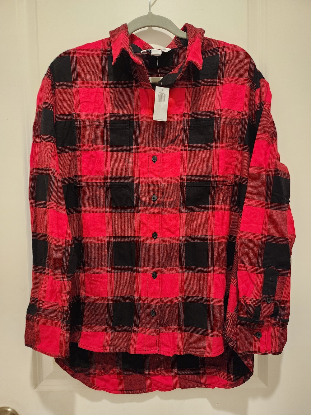 Womens Old Navy Red and Black Plaid The Boyfriend Shirt Size Large NWT